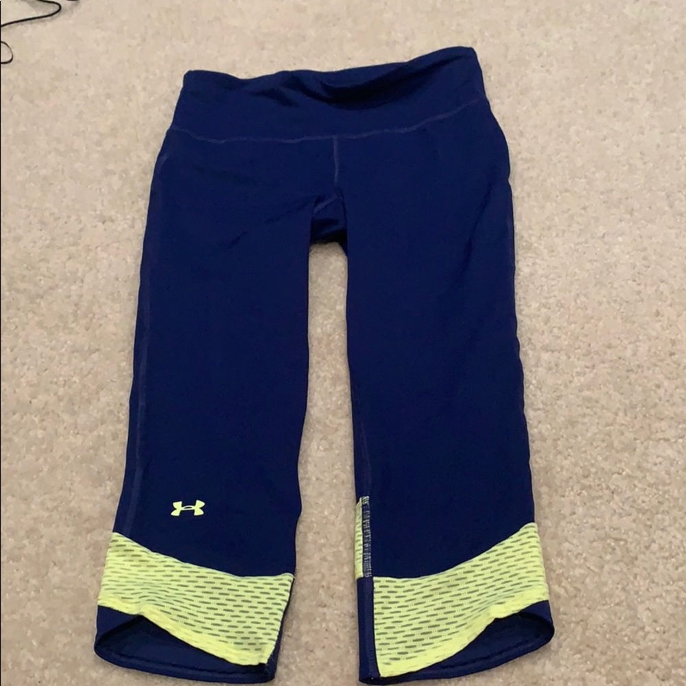 Blue and neon yellow cropped leggings